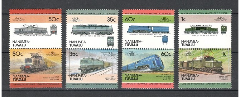 NANUMEA TUVALU 1985 - TRENURI, LOCOMOTIVE - SERIE DE 8 TIMBRE - NESTAMPILATA - MNH / trenuri409
